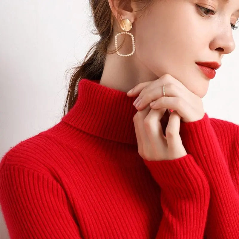 Heliar women's slim fit turtleneck sweater in soft cashmere knit, designed for fall and winter, stylish and cozy for autumn wear.