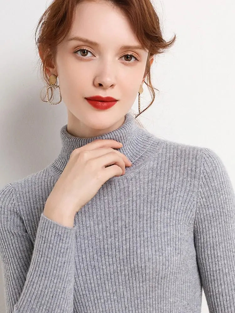 Heliar women's slim fit turtleneck sweater in soft cashmere knit, perfect for fall and winter, featuring a cozy, stylish design.