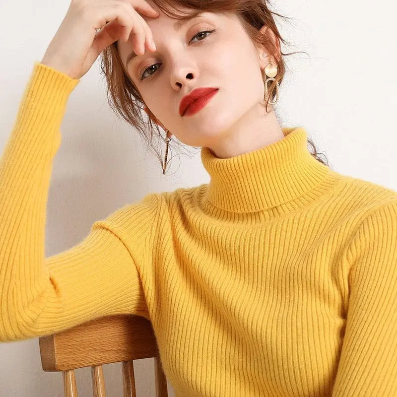 Heliar women's slim fit turtleneck sweater in soft cashmere knit, perfect for fall and winter, stylish and cozy.