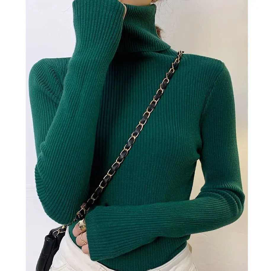 Heliar women's slim fit turtleneck sweater in soft cashmere knit, perfect for fall and winter, stylish and comfortable.
