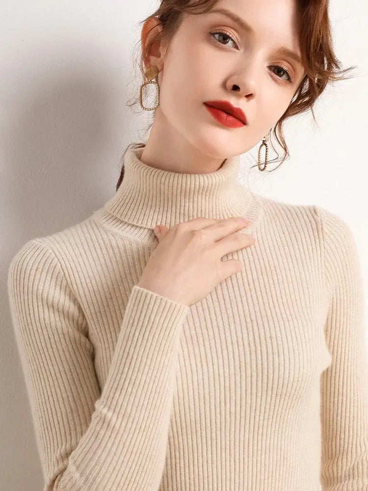 Heliar women's slim fit cashmere turtleneck sweater in soft knit, perfect for fall and winter, styled for autumn fashion.