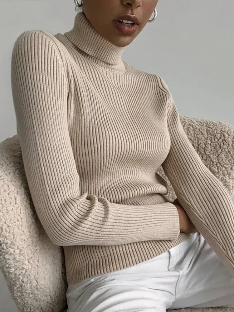 Heliar women's slim fit cashmere turtleneck sweater in soft knit, perfect for fall and winter, stylish and cozy.