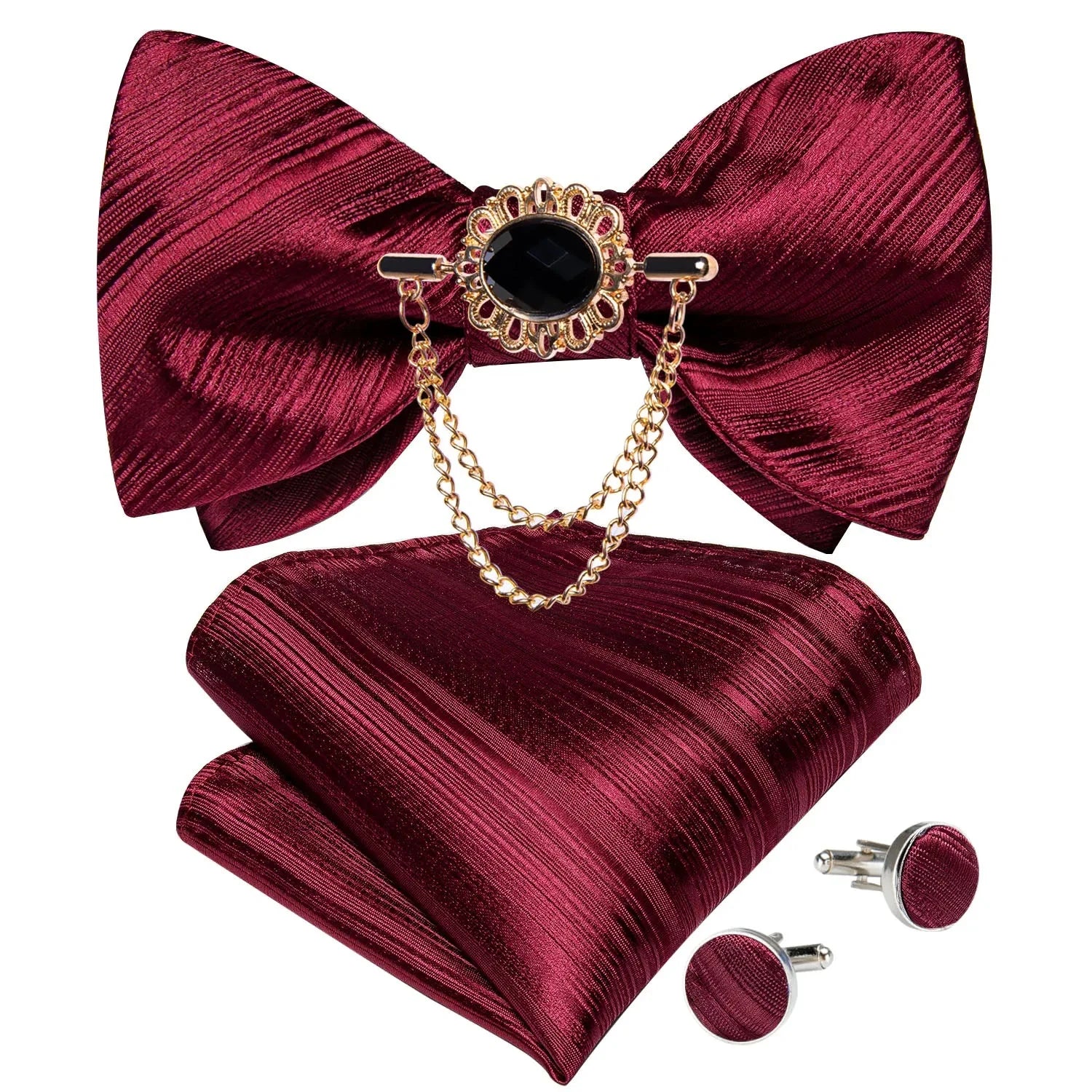 Pink plaid silk bow tie set with brooch and handkerchief, stylish self-tie design from SHOWLU FASHION STORE.