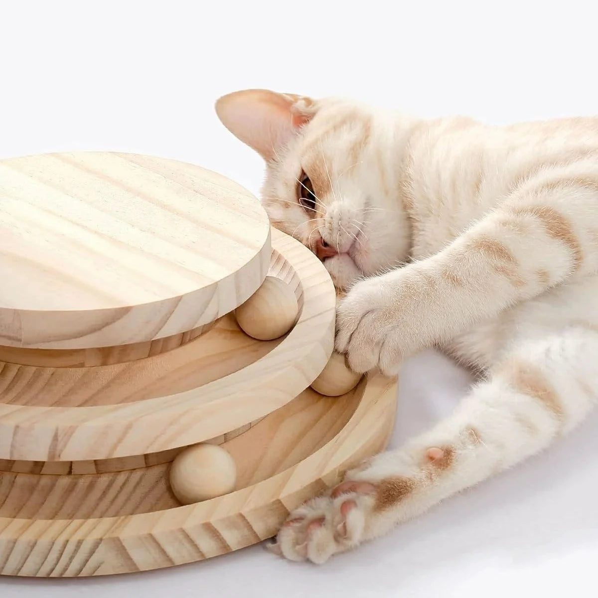 Solid wood cat scratching board from Showlu Fashion Store, eco-friendly climbing frame with natural wood finish for cats.