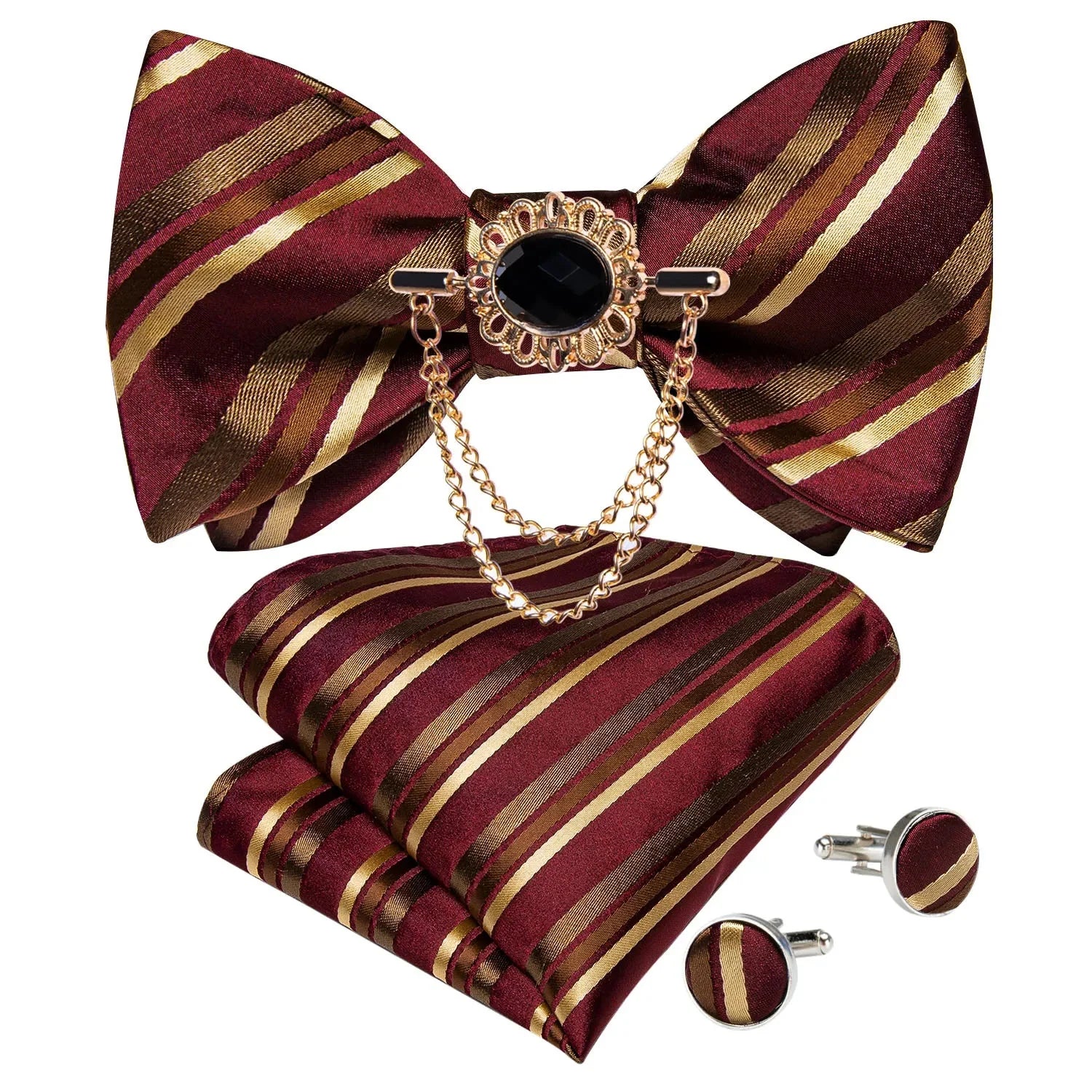 DiBanGu pink plaid silk self-tie bow tie set with brooch and pocket hanky, stylish accessory for formal wear