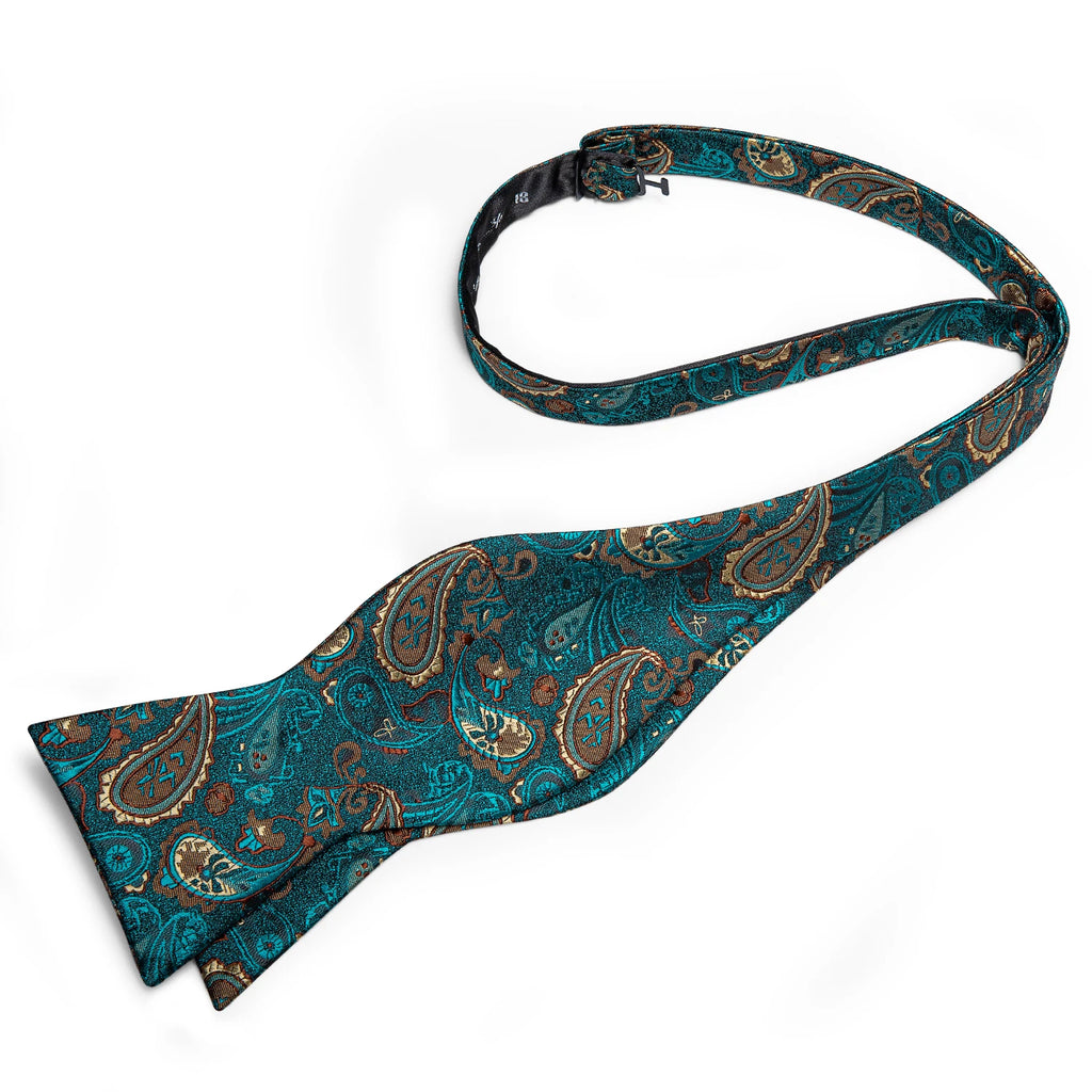 Brand New Men's Bow Tie Teal Green Blue Paisley Floral Silk Bow Tie Wedding Party Butterfly Bowknot Men Tie Accessories DiBanGu