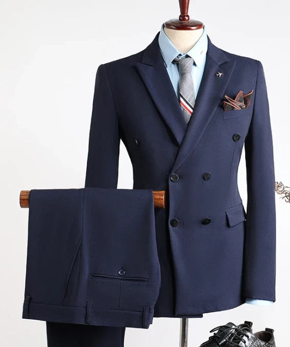 Men's slim fit double-breasted business suit by SHOWLU FASHION STORE, 2-piece set with tailored blazer and matching trousers.