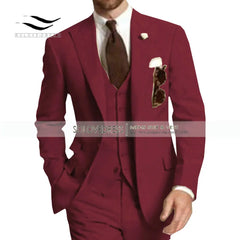 Burgundy Mens Suit 3 Pieces Elegant V Neck Notch Lapel Tuxedo Groomsmen Men Suits for Wedding Suits Men 2019 (Jacket+Vest+Pants)