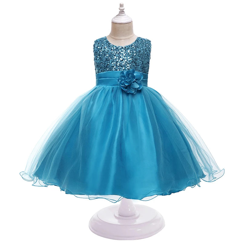 Girl's flower sequins dress for Christmas, Halloween, or birthday parties, featuring a princess tutu design for children aged 3-10 years.