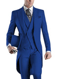 Men's slim fit 3-piece suit with peaked lapel from SOLOVEDRESS, featuring a tuxedo style for formal occasions, shown in black.