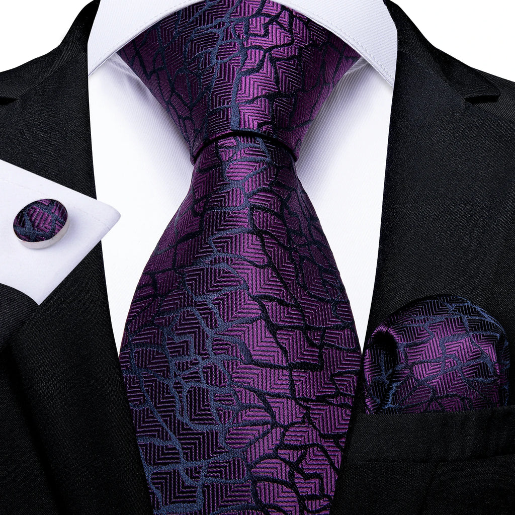 DiBanGu Ties For Men Purple Floral Paisley Necktie Business Formal 100% Silk Tie Pocket Square Set For Wedding Party Cravat