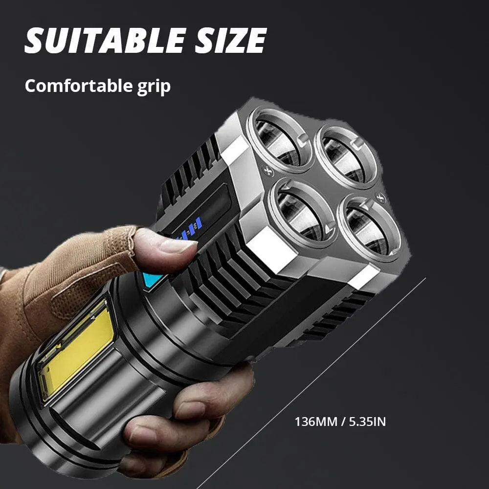Showlu Fashion Store RxZoA LED rechargeable flashlight with 4-bead camping torch and COB side light, portable and multi-mode.