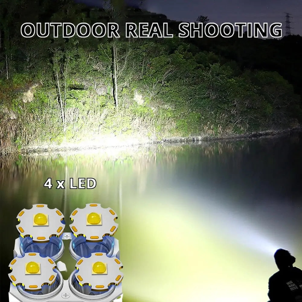 RxZoA LED rechargeable flashlight with four-bead camping torch and COB side light, portable handheld lantern with multiple lighting modes