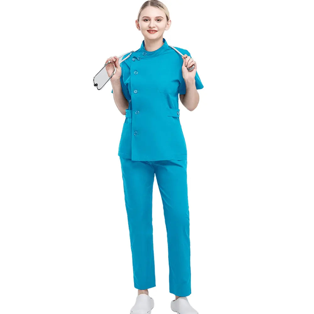 High-quality Sibaizhi women's medical scrubs one-piece nurse uniform, comfortable hospital attire for healthcare professionals.