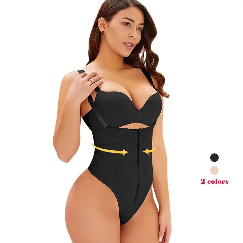 Showlu high waist tummy control thong with zipper waist trainer body shaper for slimming and shaping the abdomen.