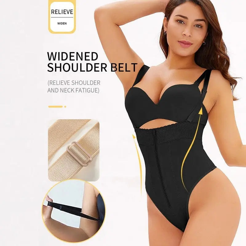 Showlu high waist tummy control thong with zipper waist trainer body shaper, slimming shapewear for tummy and waist shaping.