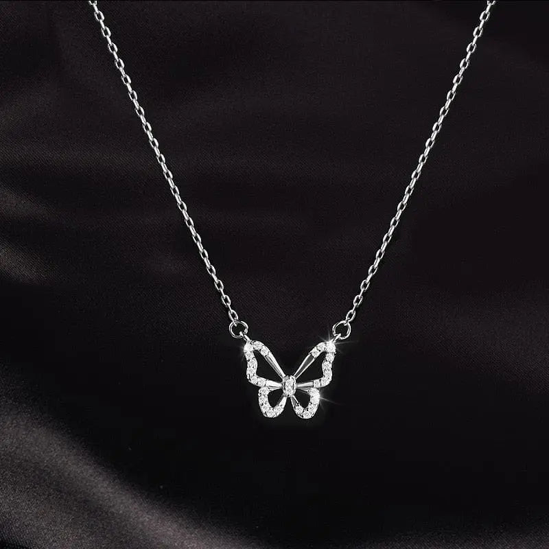 Hollow butterfly pendant necklace with shimmering zircon crystals, stylish animal choker jewelry for women by Showlu Fashion.