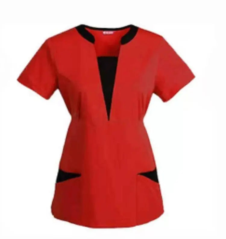 Showlu Medical Scrubs Top, breathable cotton nurse and dental uniform shirt, with a professional hospital nurse coat design.