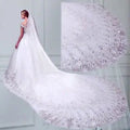 Showlu Fashion Cathedral bridal veil with one layer of sequin lace, featuring a wide tail and delicate floral details for wedding attire.