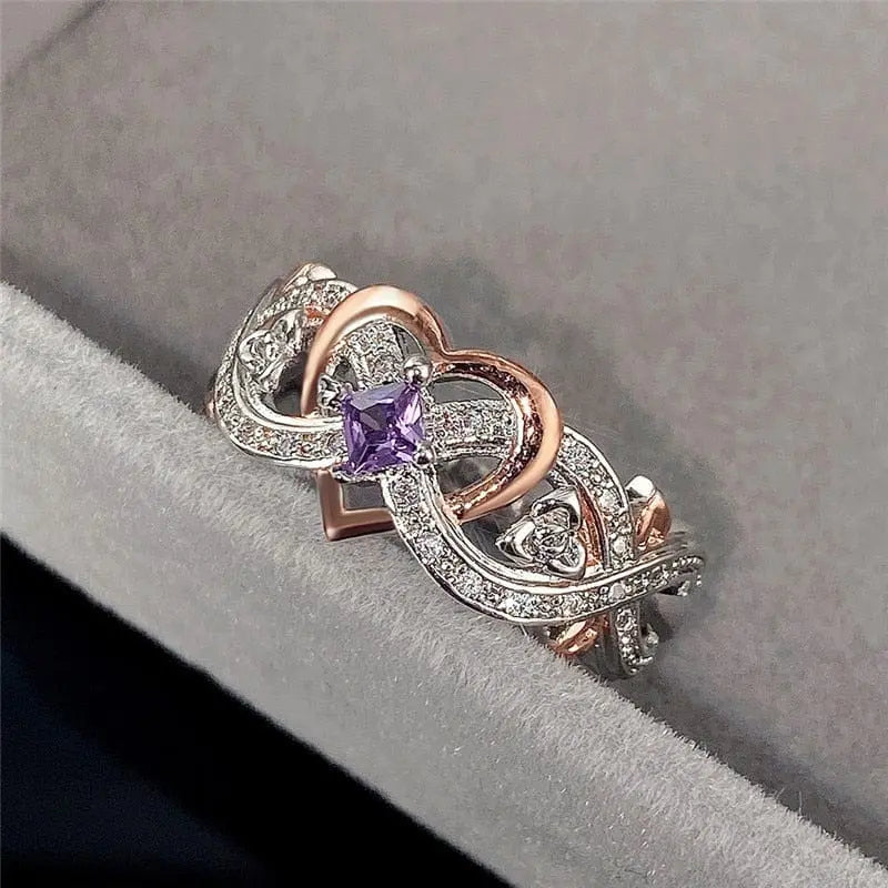 Huitan women's heart ring with romantic rose flower design and cubic zirconia accents, elegant wedding and engagement jewelry