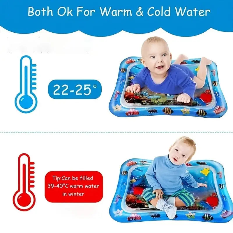 Inflatable baby tummy time mat by Infinno with water-filled surface for infants and toddlers, featuring colorful, soft design.