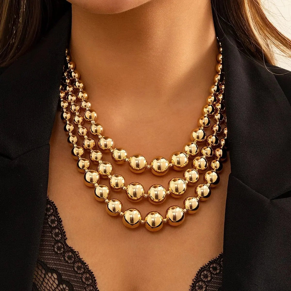 Vintage IngeSight.Z chunky multi-layered big ball choker necklace for women, featuring thick plastic balls and layered design.