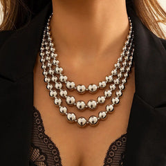 Showlu Fashion Store 0 Silver Color-04785 IngeSight.Z Vintage Exaggerated Plastic Big Ball Choker Necklace for Women Multi Layered Chunky Thick Clavicle Necklaces Jewelry