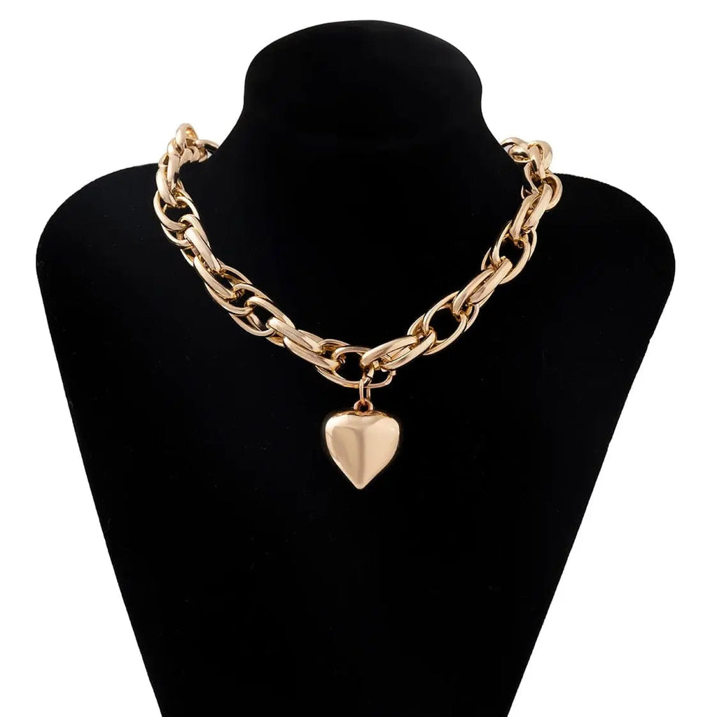 Ingemark punk big heart pendant necklace featuring a chunky heavy chain, bold jewelry for women and men, steampunk style.