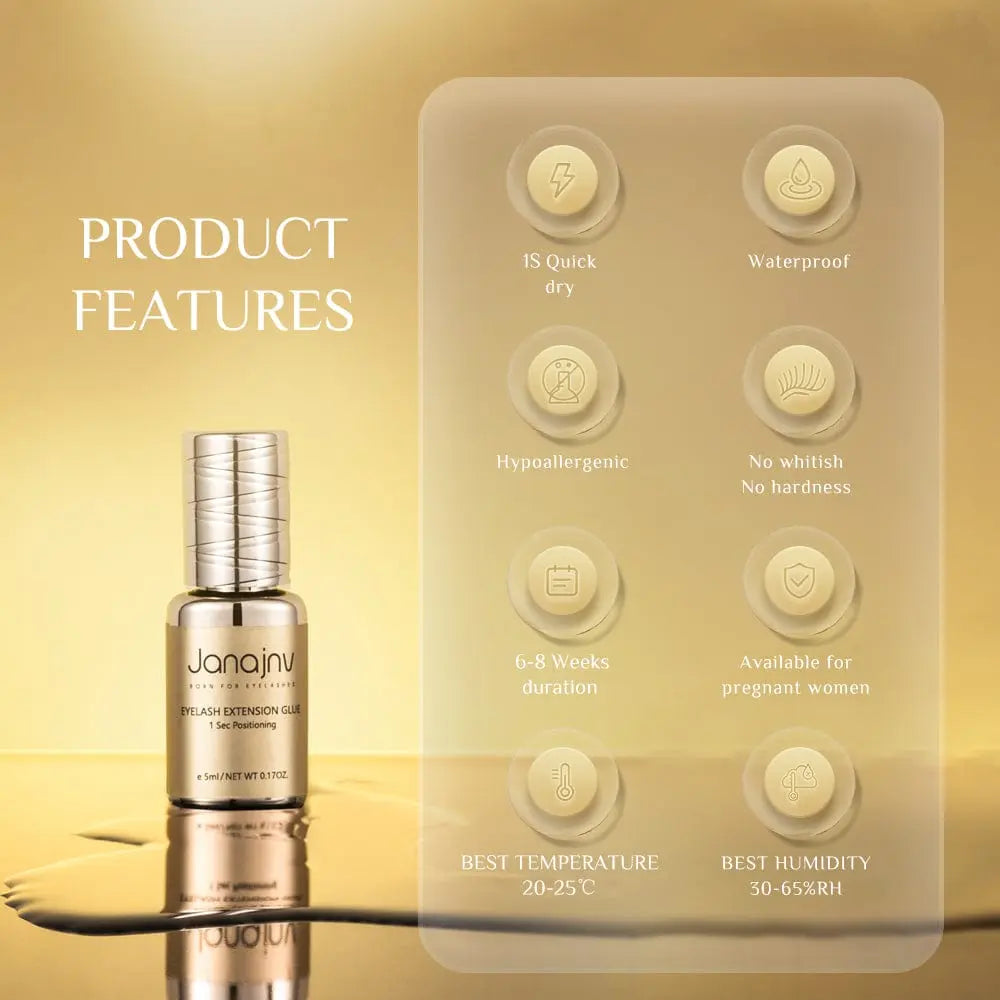 Janajnv hypoallergenic eyelash extension glue, fast-drying waterproof lash adhesive, designed for natural, secure eyelash extensions