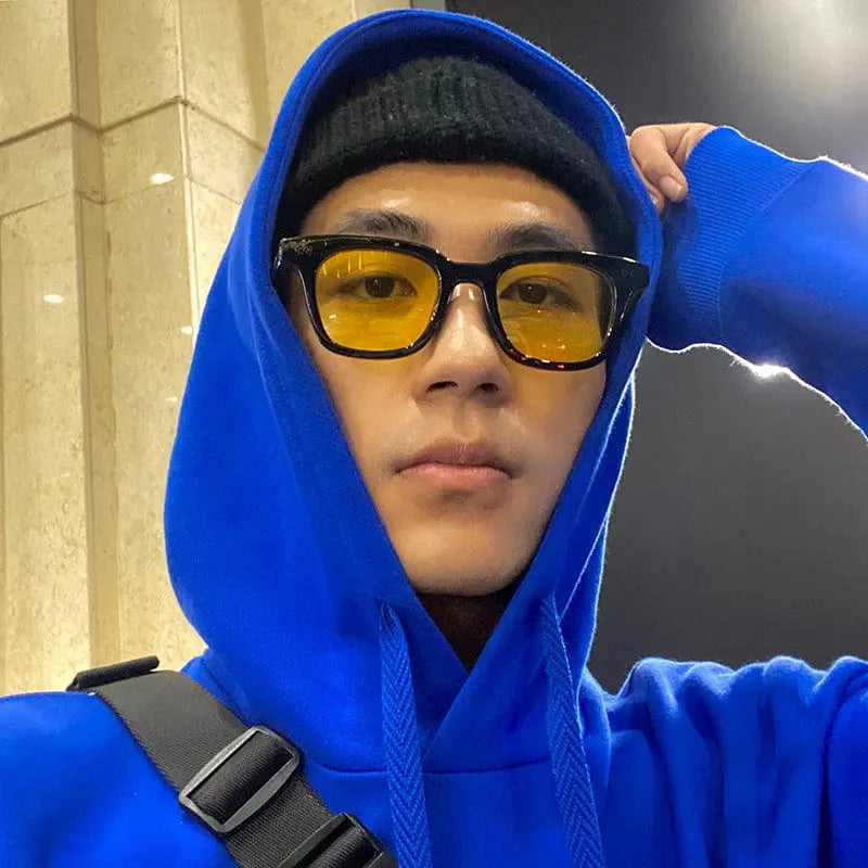 Yuwen retro yellow polarized sunglasses with square shape, UV400 protection, myopia-friendly design, Japanese-style for men and women