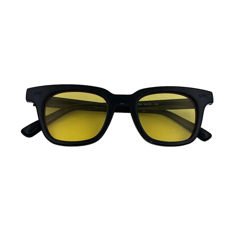 Yuwen retro yellow polarized sunglasses with square shape, UV400 protection, myopia friendly, stylish Japanese-inspired eyewear.