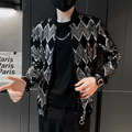 Men's diamond plaid bomber jacket by Showlu Fashion Store, featuring a Y2K hip hop style, slim fit, and streetwear design.