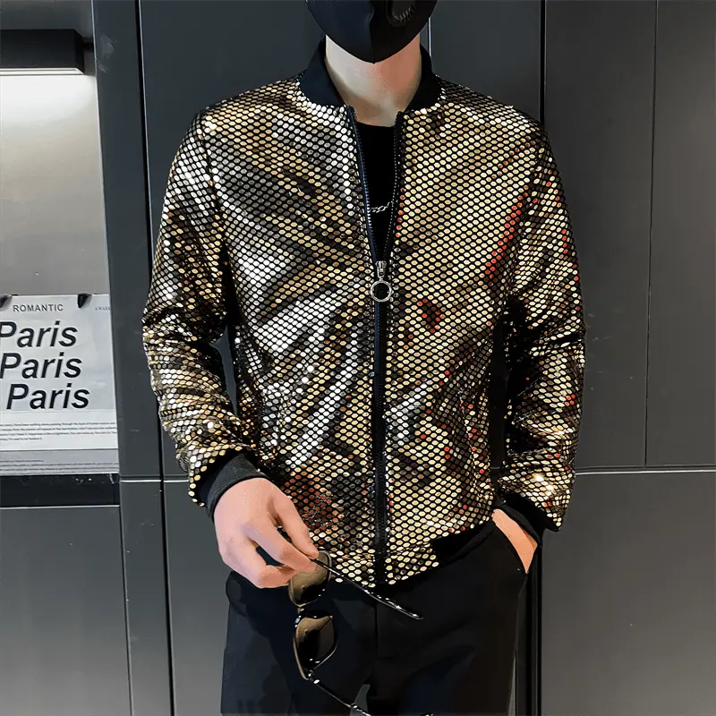 Men's diamond plaid bomber jacket by Showlu Fashion, featuring Y2K hip hop style, slim fit, perfect for streetwear and night club wear.