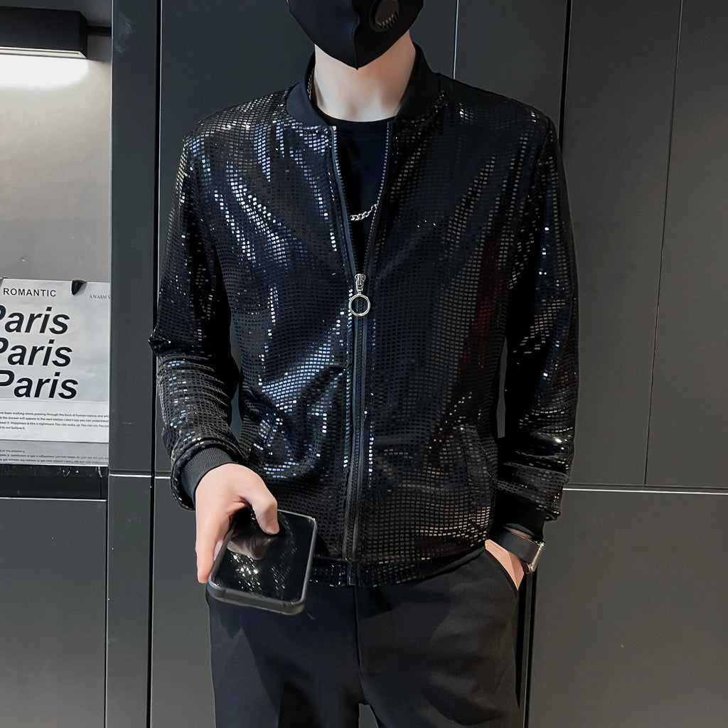 Men's diamond plaid bomber jacket by Showlu Fashion, featuring Y2K hip-hop style, thin coat, suitable for streetwear and night club fashion.