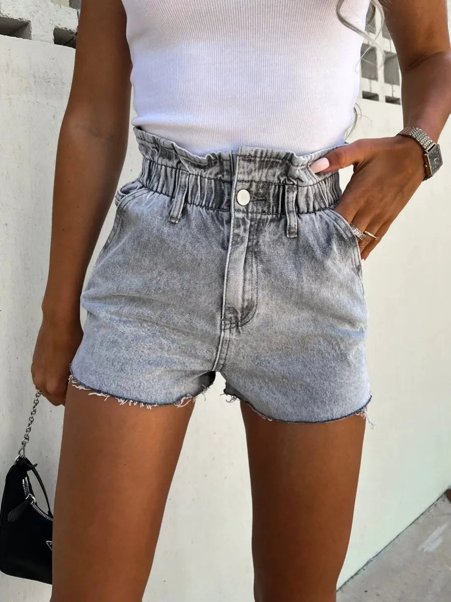 Showlu Fashion high waist lace denim shorts with ripped details and European-American style, perfect for summer hot pants.