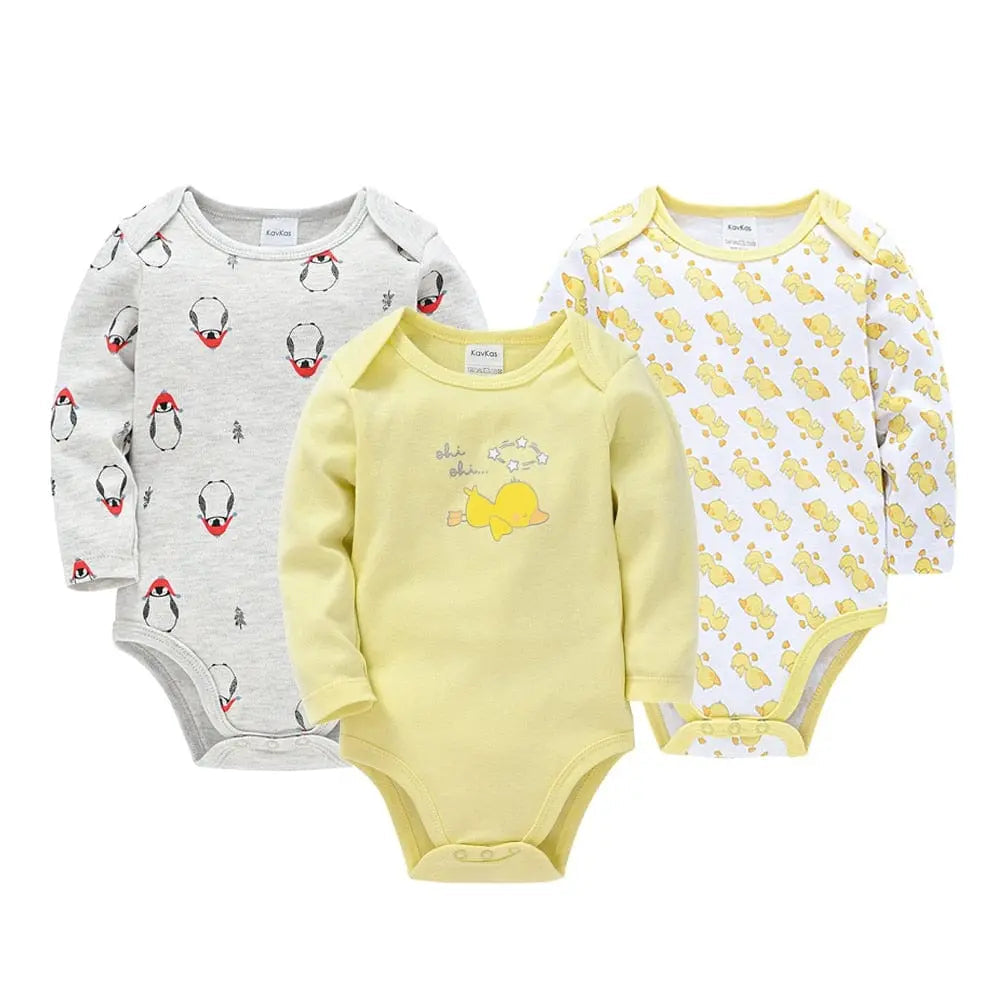 Kavkas baby bodysuits by Showlu Fashion Store, set of 6 long sleeve cotton jumpsuits for boys and girls, ages 0-12 months.