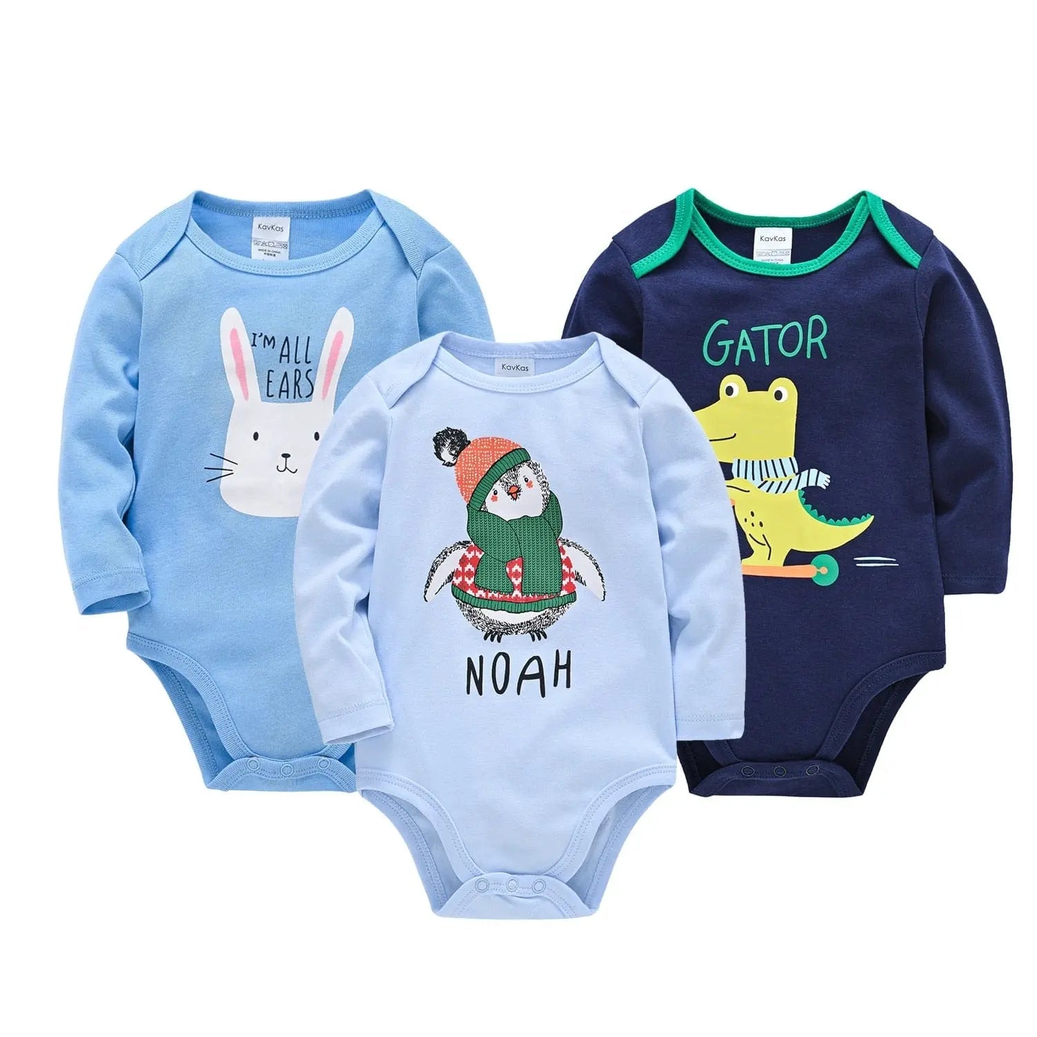 Kavkas baby bodysuits by Showlu Fashion Store, 6-piece set of long-sleeve 100% cotton jumpsuits for boys and girls, 0-12 months
