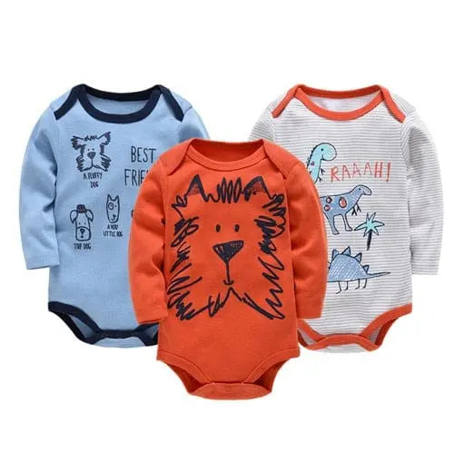 Kavkas baby bodysuits by Showlu Fashion Store, set of 6 long-sleeve cotton jumpsuits for infants 0-12 months, in various colors.