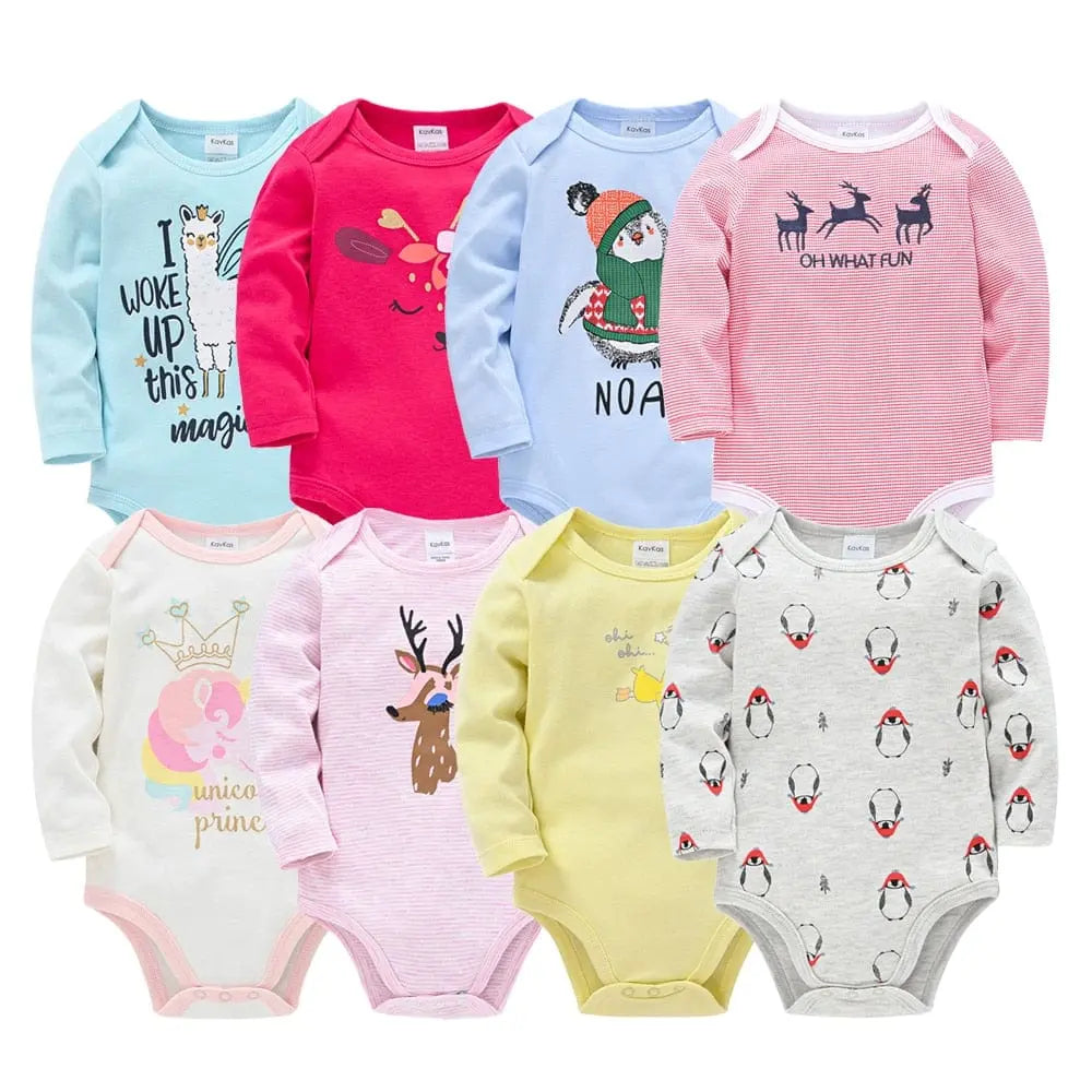 Kavkas baby bodysuits by Showlu Fashion Store, 6-pack of long sleeve cotton jumpsuits for 0-12 months, featuring cute baby clothing.