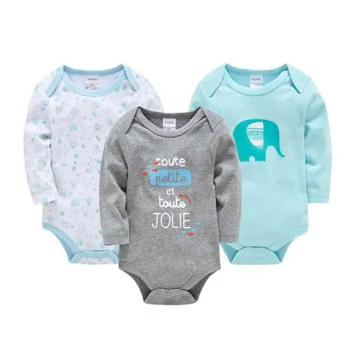 Kavkas baby bodysuits by Showlu Fashion Store, set of 6 long-sleeve 100% cotton jumpsuits for boys and girls aged 0-12 months.