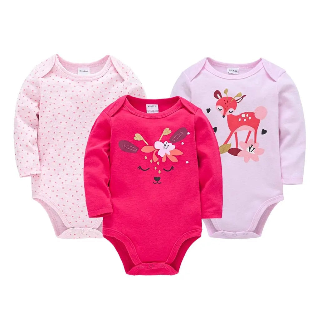 Kavkas baby bodysuits by Showlu Fashion Store, set of 6 long sleeve 100% cotton jumpsuits for boys and girls, 0-12 months.