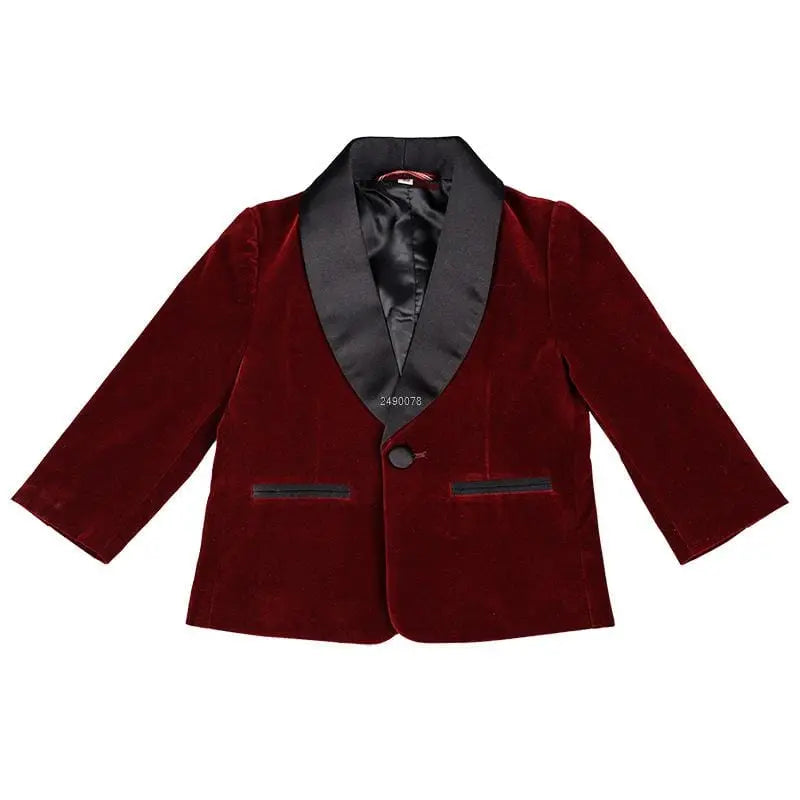 Kids green velvet blazer and pants suit for boys, perfect for wedding parties and special events, by Showlu Fashion Store.
