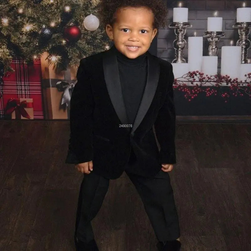 Kids' green velvet blazer and pants suit for boys, perfect for wedding, party, or special occasions, by Showlu Fashion Store.