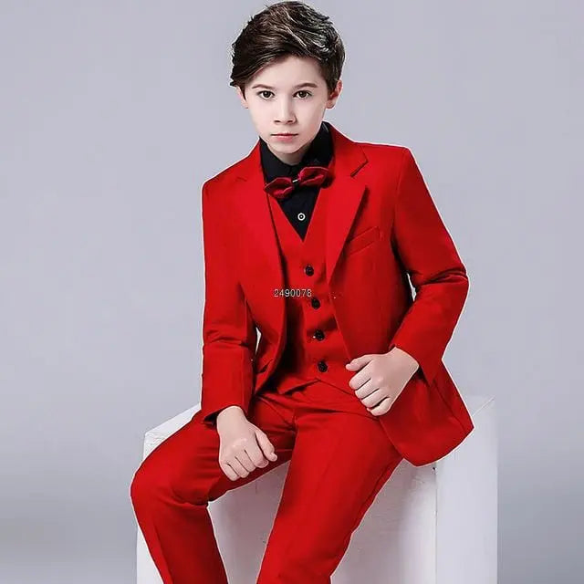 Navy blue boys' wedding suit by Showlu Fashion Store, 3-piece cotton slim fit blazer set for children, perfect for special occasions.