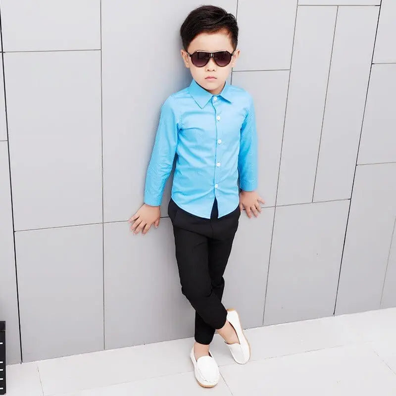 Navy blue boys' wedding suit with red blazer, 3-piece cotton slim fit set for children, styled for formal events and photography.