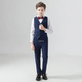 Navy blue boys' wedding suit by Showlu Fashion Store featuring a 3-piece cotton slim fit blazer set for special occasions.