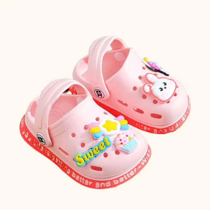Kids cartoon hole sandals by Showlu Fashion Store, soft anti-skid EVA beach shoes for boys and girls with colorful fun design.