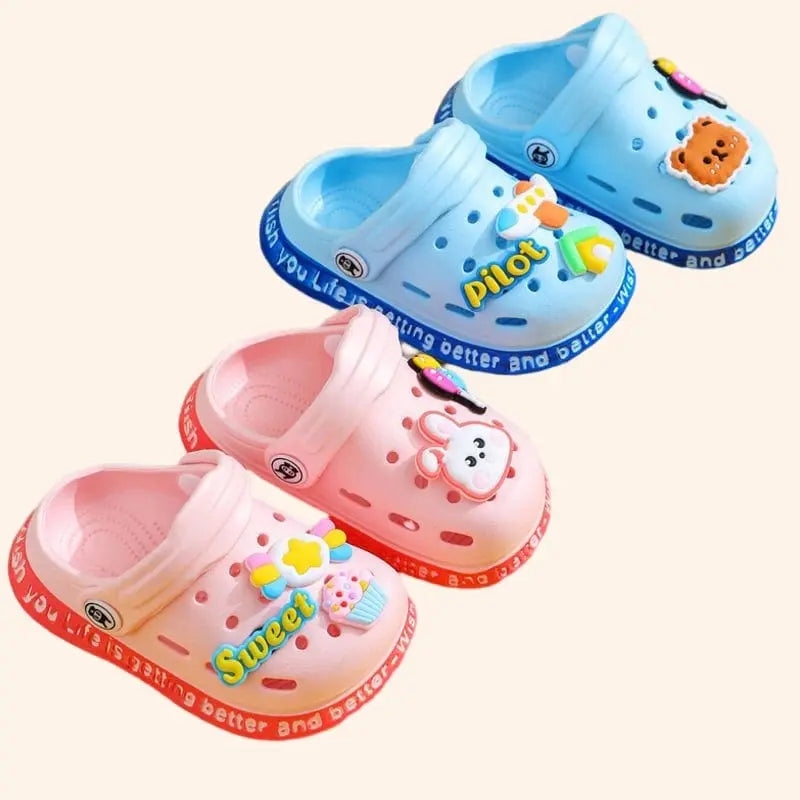 Kids cartoon hole sandals by Showlu Fashion Store, soft anti-skid EVA beach shoes for boys and girls, colorful and comfortable.