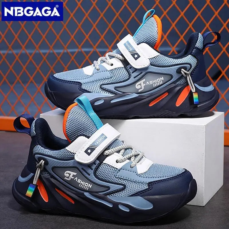 Kids mesh sneakers by Showlu Fashion Store, breathable boys and girls running shoes for outdoor sports and casual play.