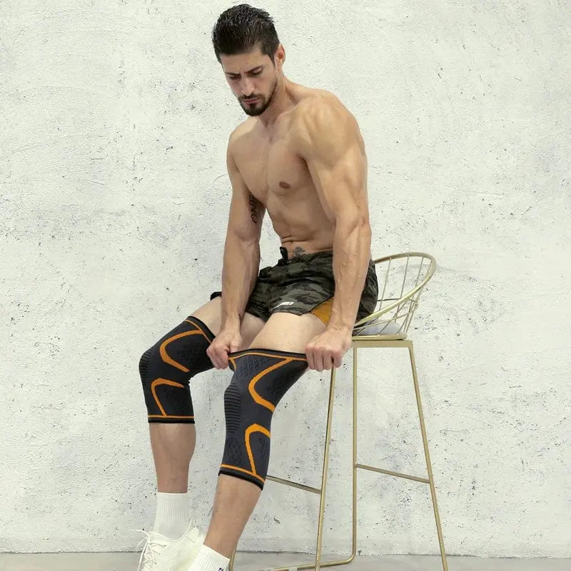 Breathable Fei Di Wei compression knee pad for men and women, designed for running, sports, and outdoor activities with protective support.